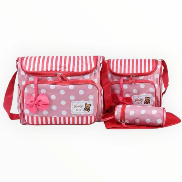 Diaper Bag Set – Flower & Polka Dot Design (4-Piece) - Red