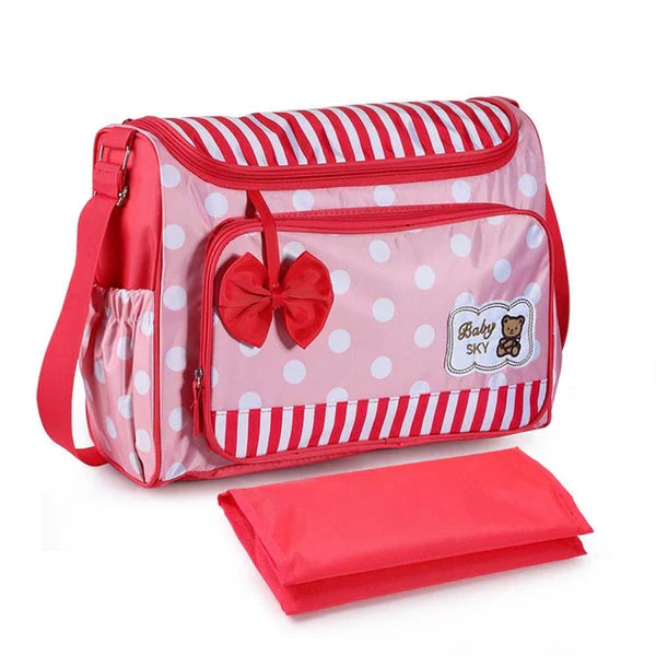 Diaper Bag Set – Flower & Polka Dot Design (4-Piece) - Red